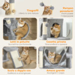 Albero Tiragraffi per Gatti con Scala, 2 Amache, 3 Posatoi, 2 Casette e 3 Piattaforme, 48x48x192 cm, Grigio e Crema - immagine 5