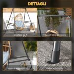 Supporto per Amaca e Poltrona a Uovo in Acciaio con Gambe ad A e Agganci Singoli e Doppi, 178x143x180 cm, Nero - immagine 7
