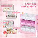 Mobiletto Portagiochi con 9 Cestini Rimovibili in Legno e Tessuto, 63x30x60 cm, Rosa e Bianco - immagine 7