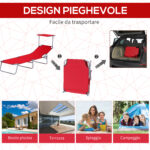 Sdraio da Giardino Pieghevole con Tettuccio Regolabile e Schienale Reclinabile a 4 Livelli, Rosso - immagine 5