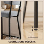 Set di 2 Sgabelli da Bar con Schienale e Poggiapiedi in Metallo e Tessuto, Grigio Chiaro - immagine 8