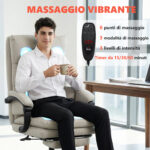 Sedia da Ufficio Massaggiante e Riscaldata, Reclinabile 135° con Poggiapiedi in Pelle PU, Grigio Chiaro - immagine 4