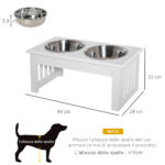 Ciotole Rialzate per Cani Taglia Piccola ed Extra Piccola, Supporto Portaciotole in MDF con 2 Ciotole in Acciaio Inox per Cibo e Acqua, Bianco - immagine 3