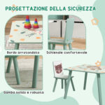 Set Tavolo e Sedie 3 Pezzi per Bambini 3-8 Anni in MDF e Legno di Pino, Verde - immagine 5