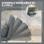 Poltrona Letto 3 in 1 con Schienale Reclinabile su 5 Livelli, in Tessuto Effetto Lino, 73x78x81 cm, Grigio Scuro - immagine 5