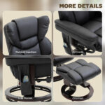 Poltrona Relax con Pouf Poggiapiedi e Funzione Massaggio, Reclinabile a 145° e Girevole a 360°, Nero - immagine 8