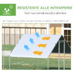Pollaio da Giardino con Telaio Zincato, Copertura Impermeabile e Rete Esagonale, 3x8x2m, Argento - immagine 4