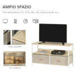 Mobile Porta TV da 47" con Cassetti Pieghevoli in Tessuto e Mensola in Metallo e MDF, 98x29x56cm, Colore Legno - immagine 5