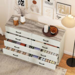 Cassettiera 8 Cassetti Moderna in Legno, 140x40x86 cm, Noce e Grigio Chiaro - immagine 8