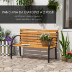 Panca in Legno 2 Posti, Panchina da Esterno, Giardino, Balcone o Terrazzo 122x60x83cm, Nero e Color legno - immagine 4