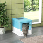 Lettiera per Gatti Chiusa con Paletta, Vassoio Estraibile e 2 Porte, 47,5x35,5x36,7cm, Azzurro - immagine 2