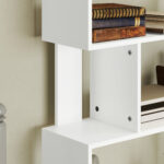 Libreria Asimmetrica a S a 5 Livelli con 10 Ripiani Aperti, in Legno, 80x24x159 cm, Bianco - immagine 9