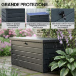 Panca Baule Contenitore da Giardino con Chiave, Cassapanca Moderna in Acciaio, Grigio, 120x62x62cm - immagine 6
