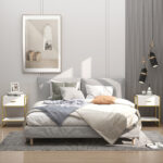Set 2 Comodini Moderni con Cassetto e Ripiano Aperto in MDF e Acciaio, 45x40x60cm, Bianco e Oro - immagine 2