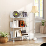 Carrello Portalibri Moderno a 3 Livelli con Ruote Girevoli per Libri e Riviste, 69x26x108 cm, Bianco - immagine 9