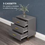 Cassettiera 3 Cassetti Moderna in Legno e Alluminio, 60x40x71,5 cm, Oro e Grigio Scuro - immagine 4