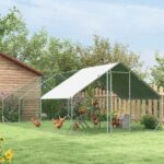 Pollaio da Giardino con Telaio Zincato, Copertura Impermeabile e Rete Esagonale, 3x6x2m, Argento - immagine 8