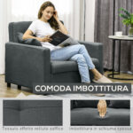 Poltrona Letto in Tessuto Effetto Velluto Grigio con 2 Cuscini e Spazio Contenitore, 1x98x88 cm - immagine 5