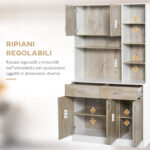 Credenza Cucina Multifunzione con Cassetti e Vani Aperti, in Legno, 1cm, Bianco - immagine 6