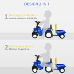 Trattore per Bambini Cavalcabile con Rimorchio, Rastrello e Pala, Gioco Educativo per Bimbi 12-36 Mesi, 91x29x44cm, Blu - immagine 4