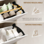 Scarpiera Salvaspazio Slim a 4 Cassetti per 20 Paia di Scarpe 62,5x26x156 cm, color Legno e Bianco - immagine 5