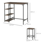 Set Tavolo Alto con 2 Sgabelli e Scaffale Stile Industriale in Metallo e Legno, Arredamento Moderno Bar e Cucina, Marrone Rustico - immagine 3