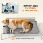Lettino per Cani Rialzato di 20 cm con Cuscino a L, in Poliestere e Acciaio, 110x75x30 cm, Grigio e Argento - immagine 5