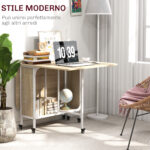 Tavolo da Pranzo Pieghevole per 6 Persone max con Ripiano, in Legno e Metallo, 130x80x74 cm, Bianco e color Legno - immagine 7