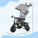 Triciclo per Bambini con Maniglione 6 in 1, Tettuccio Regolabile e Cintura di Sicurezza, Età 1-5 Anni, Grigio - immagine 3