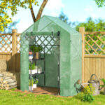 Serra da Giardino con 2 Mensole a 3 Livelli e Ingresso a Zip, in Acciaio e PE, 142x73x195 cm, Verde - immagine 8
