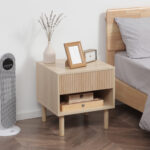 Comodino Moderno con Cassetto e Ripiano Aperto in Truciolato, 47x47x50 cm, Color Legno - immagine 2