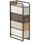 Cassettiera Salvaspazio con 4 Cassetti Pieghevoli in Tessuto, Acciaio e Legno, 20x47x84,5 cm, Multicolore