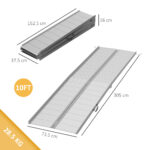 Rampa per Sedia a Rotelle e Scooter per Disabili Pieghevole e Antiscivolo in Alluminio, 305x73,5x5 cm, Argento - immagine 3