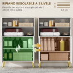 Mobiletto Bagno Moderno con 2 Ripiani Aperti e Armadietto con Ante Ammortizzate, 60x31,8x93 cm, Bianco - immagine 7