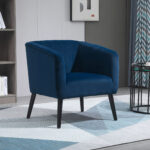 Poltroncina Moderna Sedia Imbottita Stile Nordico, Rivestimento in Velluto e Gambe in Legno, Blu, 70,5x70x76cm - immagine 2