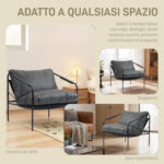 Poltrona da Salotto in Pelle PU e Telaio in Metallo con Cuscini Spessi, 74,5x75x77 cm, Grigio Carbone - immagine 6