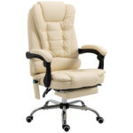 Poltrona da Ufficio Massaggiante Ergonomica ad Altezza Regolabile con 6 Punti, Sedia con Schienale regolabile e Poggiapiedi, Crema | Aosom Italy
