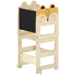 Torre Montessoriana per Bambini 2-5 Anni con Lavagna e Tavolino, in Legno, 57x39x93 cm, color Legno