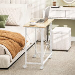 Scrivania Pieghevole Salvaspazio con 4 Ruote e Freno, 80x40x75 cm, Legno - immagine 7