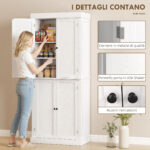 Mobile Cucina Alto con 6 Ripiani Regolabili e 2 Ante in Legno, 76x40,5x184 cm, Bianco - immagine 7
