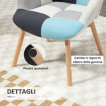 Poltroncina da Camera in Velluto Trapuntato e Gambe in Legno, 66x76x98cm, Multicolore - immagine 5