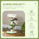 Albero Tiragraffi con Lettino per Gatti, 2 Palline, Piattaforma e Palo in Sisal, Verde e Bianco - immagine 4