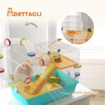 Gabbia per Criceti con Ruota, Casetta, Ciotola, Rampe e Serbatoio, in Acciaio, PS e PP, 45x28x37 cm, Bianco e Azzurro - immagine 8