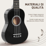 Ukulele per Principianti da 21 Pollici in Legno con Corde in Nylon, Plettro e Corda di Ricambio, Nero - immagine 4