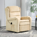 Poltrona Alzapersona Reclinabile a 160° con Poggiapiedi e Telecomando, in Velluto, 85x88x109 cm, Crema - immagine 8