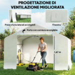 Capanno da Giardino e Tenda Garage 3x3 m Impermeabile con Porta Avvolgibile, Metallo e PE, Bianco - immagine 6