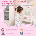 Toeletta per Bambini con Sgabello, Tavolo Trucco con Triplo Specchio e Cassetto, 63x40x85,5cm, Bianco - immagine 4