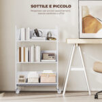 Carrello Portalibri Moderno a 3 Livelli con Ruote Girevoli per Libri e Riviste, 69x26x108 cm, Bianco - immagine 7