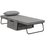 Pouf Letto Pieghevole Multiuso 4 in 1 con Schienale Reclinabile a 5 Livelli, Grigio