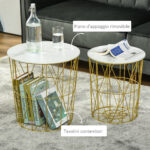 Set 2 Tavolini da Salotto Moderni Impilabili con Ripiano Rimovibile, Tavolino da Caffè con Contenitore per Soggiorno e Camera, Bianco Oro - immagine 5